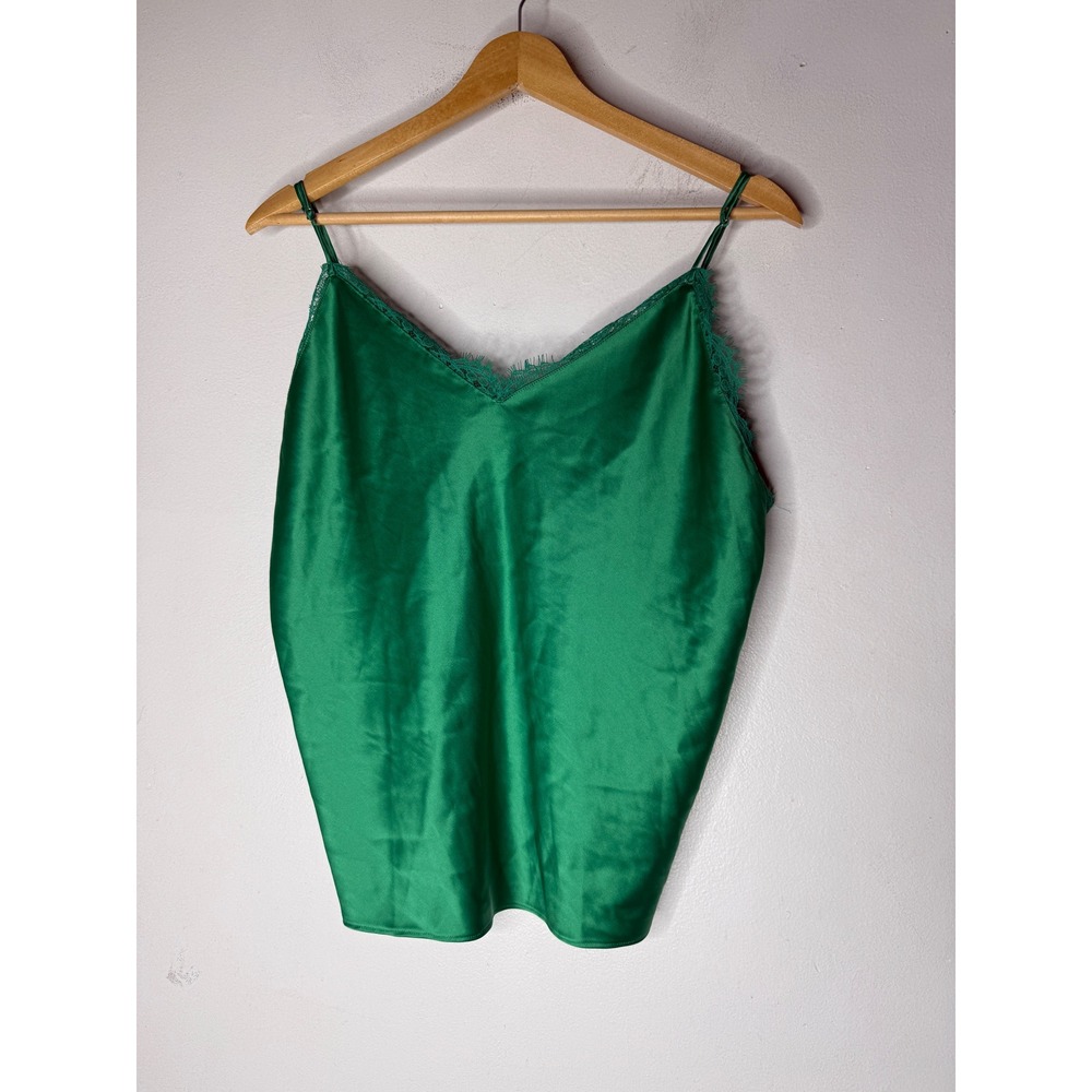Victorias Secret Emerald Green Satin Lace Back Cami Top Large